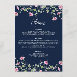 Dusty Navy Blue Pink Hibiscus Bloom Wedding Shower Menu