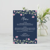 Dusty Navy Blue Pink Hibiscus Bloom Wedding Shower Menu (Staand voorkant)