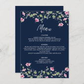 Dusty Navy Blue Pink Hibiscus Bloom Wedding Shower Menu (Voorkant / Achterkant)
