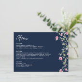Dusty Navy Blue Pink Hibiscus Bloom Wedding Shower Menu (Staand voorkant)