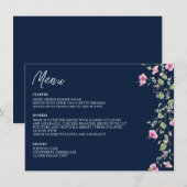Dusty Navy Blue Pink Hibiscus Bloom Wedding Shower Menu (Voorkant / Achterkant)