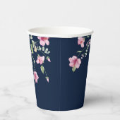 Dusty Navy Blue Pink Hibiscus Bloom Wedding Shower Papieren Bekers (Rechts)