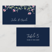 Dusty Navy Blue Pink Hibiscus Bloom Wedding Shower Plaatskaartje (Voorkant / Achterkant)