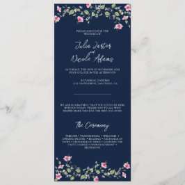 Dusty Navy Blue Pink Hibiscus Bloom Wedding Shower Programmakaart