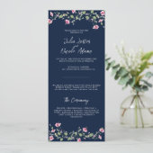 Dusty Navy Blue Pink Hibiscus Bloom Wedding Shower Programmakaart (Staand voorkant)