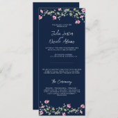 Dusty Navy Blue Pink Hibiscus Bloom Wedding Shower Programmakaart (Voorkant / Achterkant)