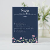 Dusty Navy Blue Pink Hibiscus Bloom Wedding Shower RSVP Kaartje (Staand voorkant)