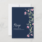 Dusty Navy Blue Pink Hibiscus Bloom Wedding Shower RSVP Kaartje (Achterkant)