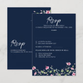 Dusty Navy Blue Pink Hibiscus Bloom Wedding Shower RSVP Kaartje (Voorkant / Achterkant)