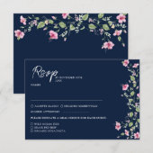 Dusty Navy Blue Pink Hibiscus Bloom Wedding Shower RSVP Kaartje (Voorkant / Achterkant)