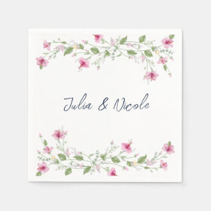 Dusty Navy Blue Pink Hibiscus Bloom Wedding Shower Servet