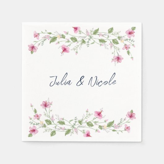 Dusty Navy Blue Pink Hibiscus Bloom Wedding Shower Servet (Voorkant)