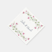 Dusty Navy Blue Pink Hibiscus Bloom Wedding Shower Servet (Hoek)