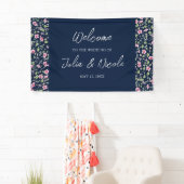 Dusty Navy Blue Pink Hibiscus Bloom Wedding Shower Spandoek (Insitu)
