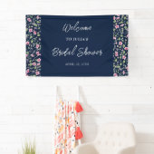 Dusty Navy Blue Pink Hibiscus Bloom Wedding Shower Spandoek (Insitu)
