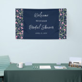 Dusty Navy Blue Pink Hibiscus Bloom Wedding Shower Spandoek (Beurs)