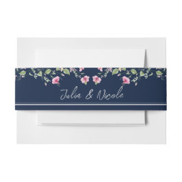Dusty Navy Blue Pink Hibiscus Bloom Wedding Shower Uitnodigingen Wikkel