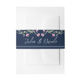 Dusty Navy Blue Pink Hibiscus Bloom Wedding Shower Uitnodigingen Wikkel