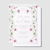 Dusty Navy Blue Pink Hibiscus Bloom Wedding Shower Vellum Uitnodigingen (Offset)