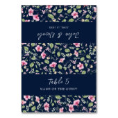 Dusty Navy Blue Pink Hibiscus Wedding Place Card Kaart (Voorkant)