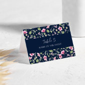 Dusty Navy Blue Pink Hibiscus Wedding Place Card Kaart