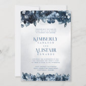 Dusty Navy Blue Silver Wedding Invitation Kaart (Voorkant)
