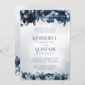 Dusty Navy Blue Silver Wedding Invitation Kaart (Voorkant / Achterkant)