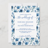 Dusty Navy Blue Simple Floral Elegant Script nodig Kaart (Voorkant)
