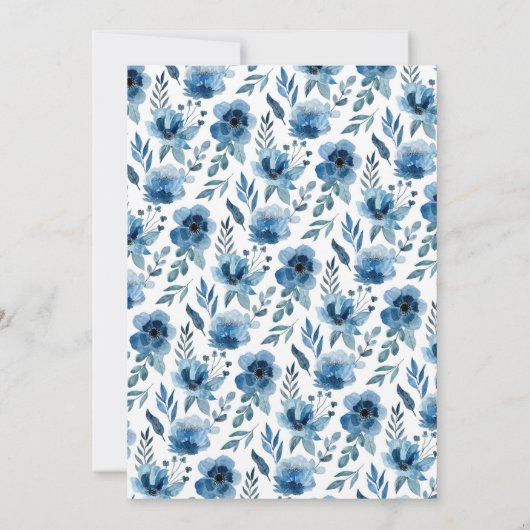 Dusty Navy Blue Simple Floral Elegant Script nodig Kaart (Achterkant)