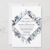 Dusty Navy Blue Waterverf Floral Wedding Kaart (Voorkant)