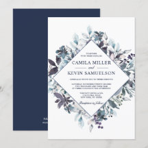 Dusty Navy Blue Waterverf Floral Wedding