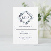 Dusty Navy Blue Waterverf Floral Wedding RSVP Kaartje (Staand voorkant)