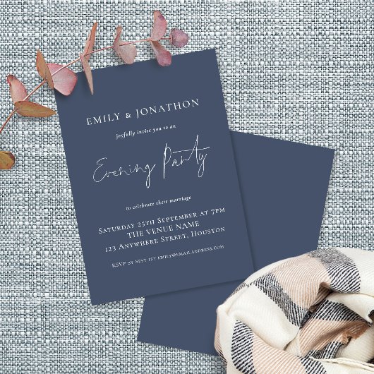 Dusty Navy Blue Wedding Evening Party Kaart