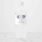 Dusty Navy en Navy Blue Floral Water Fles Label Waterfles Etiket (Voorkant)