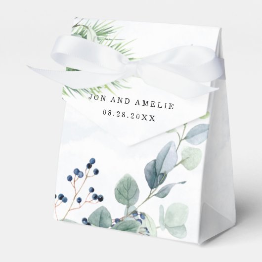 Dusty Navy Eucalyptus Greenery Rustic Wedding Bedankdoosjes (Voorkant Zijde)