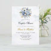 Dusty Navy Gold Peony Chic Couples Shower Invites (Staand voorkant)