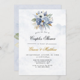 Dusty Navy Gold Peony Chic Couples Shower Invites