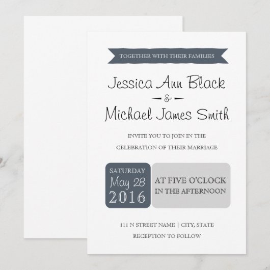 Dusty Navy & Gray | Weddenuitnodiging Kaart (Voorkant / Achterkant)