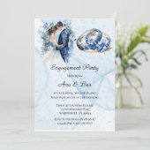 Dusty Navy Ink Floral Rings Engagement Party Kaart (Staand voorkant)