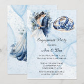 Dusty Navy Ink Floral Rings Engagement Party Kaart (Voorkant / Achterkant)