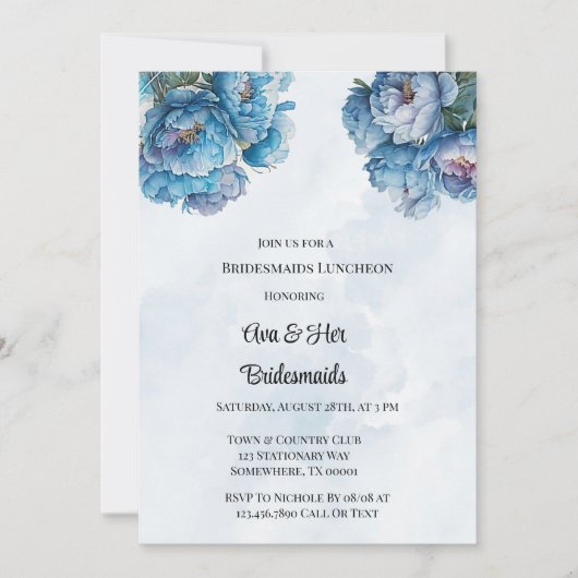 Dusty Navy Paint Peony Bridesmaids Luncheon Kaart (Voorkant)