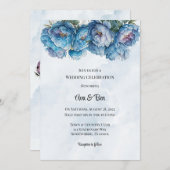 Dusty Navy Paint Peony bruiloft Kaart (Voorkant / Achterkant)