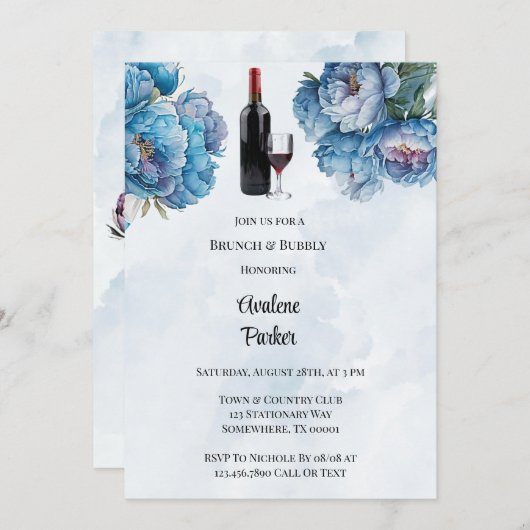 Dusty Navy Paint Peony Brunch & Bubbly Kaart (Voorkant / Achterkant)