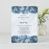 Dusty Navy Paint Peony Engagement Party Kaart (Staand voorkant)
