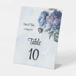 Dusty Navy Paint Peony Trouwtafel Nummers Reclamebord Met Voetstuk