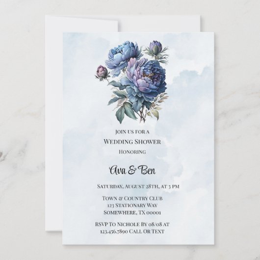 Dusty Navy Paint Peony Wedding Shower Kaart (Voorkant)