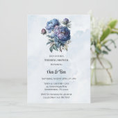 Dusty Navy Paint Peony Wedding Shower Kaart (Staand voorkant)