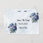 Dusty Navy Painted Peony Bewaar de datumkaarten Bedankkaart (Voorkant / Achterkant)