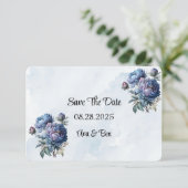 Dusty Navy Painted Peony Bewaar de datumkaarten Bedankkaart (Staand voorkant)