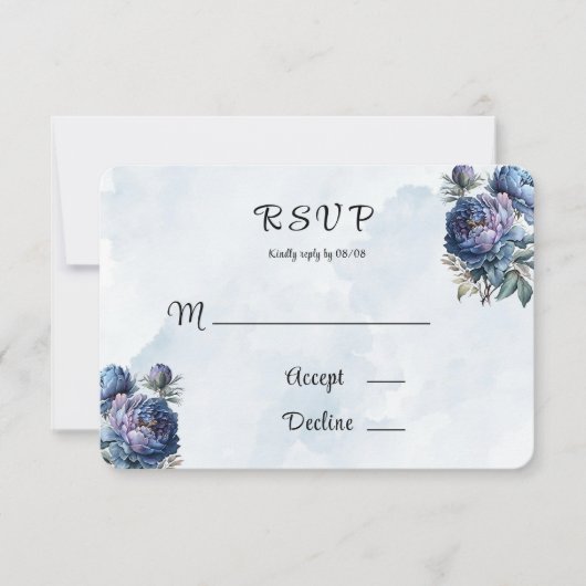 Dusty Navy Painted Peony Wedding RSVP Kaarten (Voorkant)